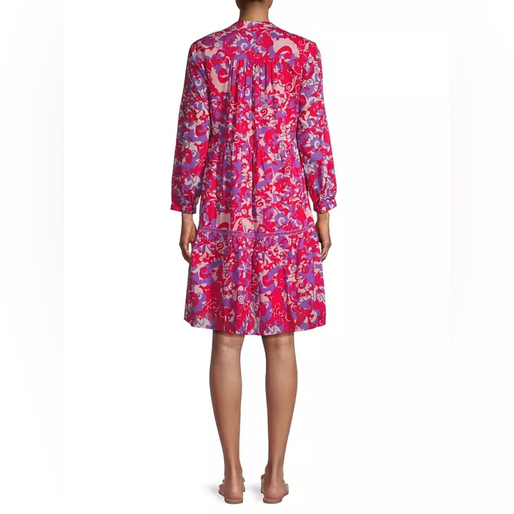 RO’S GARDEN Tyler Abstract Print Cotton Mini Shirt Dress Red/Purple Sz Large - Picture 2 of 16